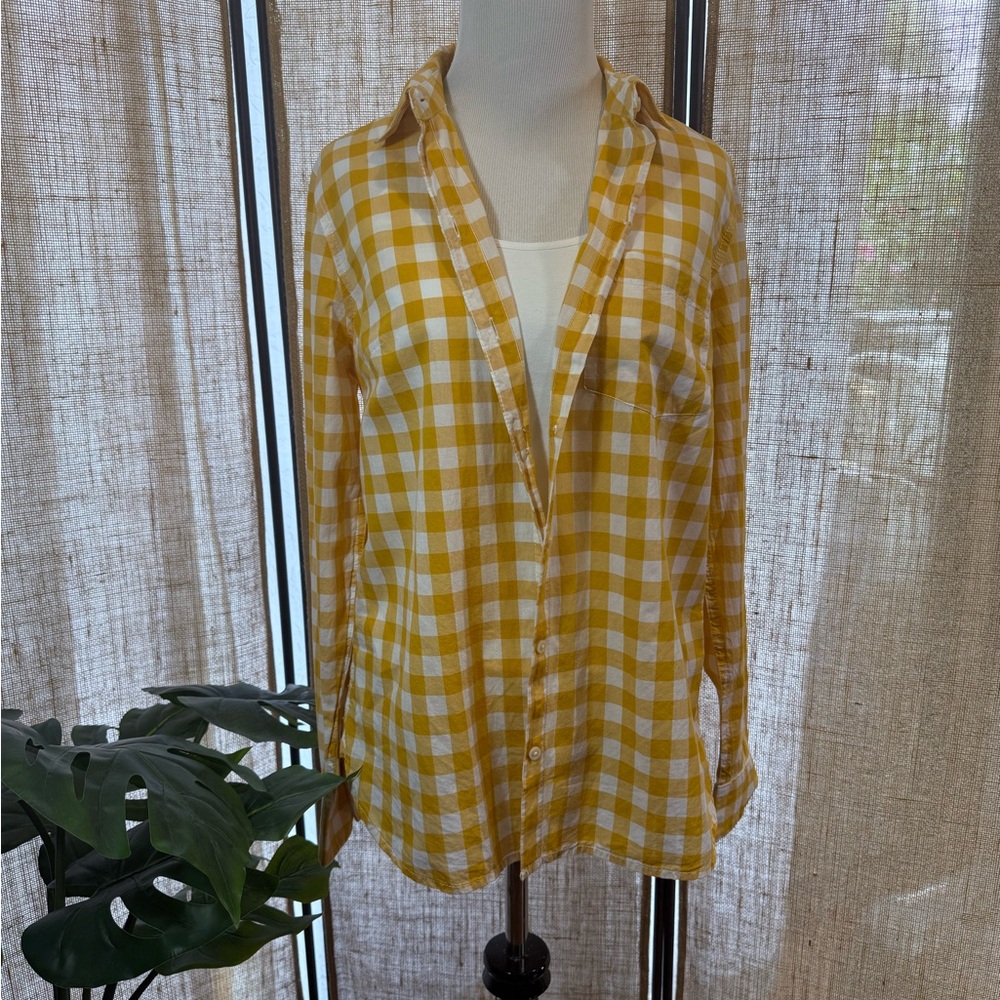 Old Navy Yellow and White Plaid Shirt